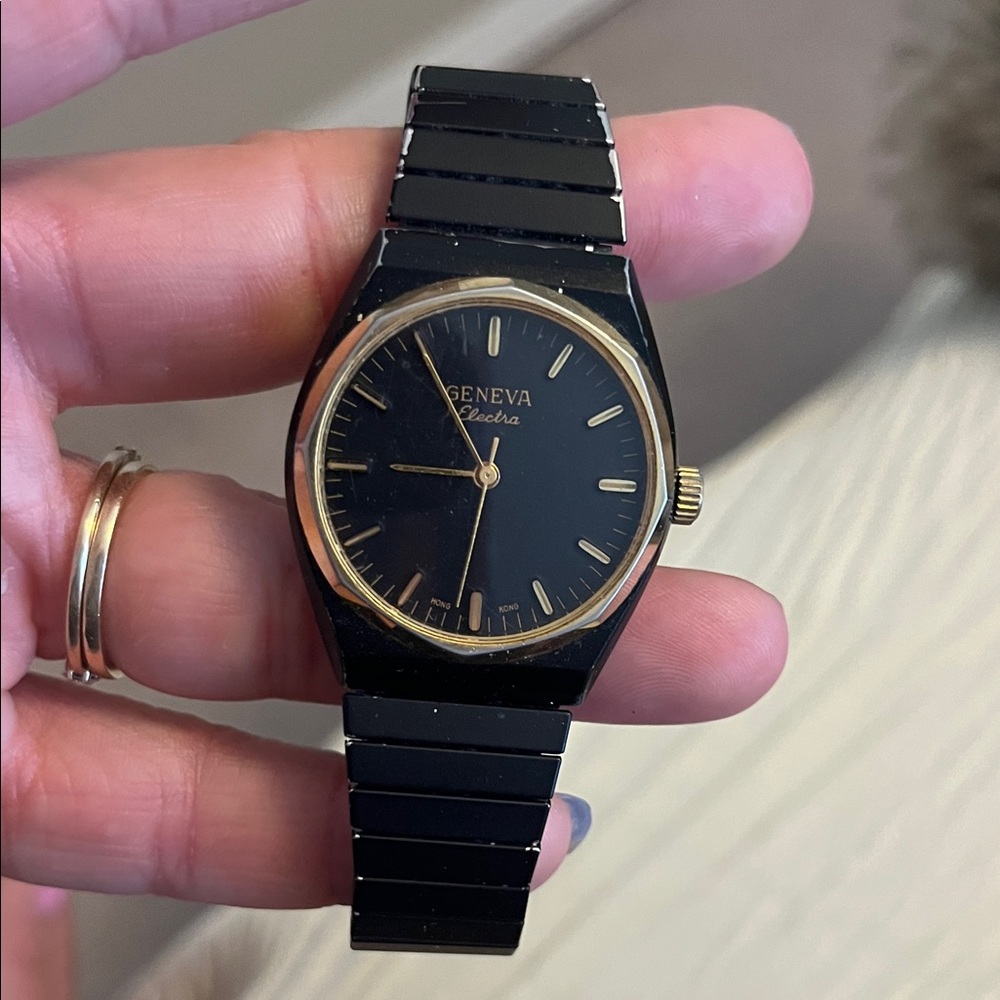 Geneva Black and Gold Women's Bracelet Watch